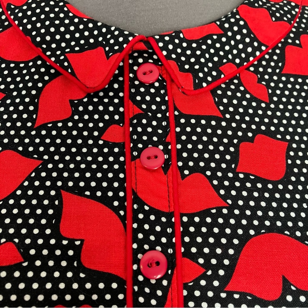 Retrolicious Retro Lips Fit & Flare Dress in Red & Black Polka Dot w/ Collar - Picture 6 of 15